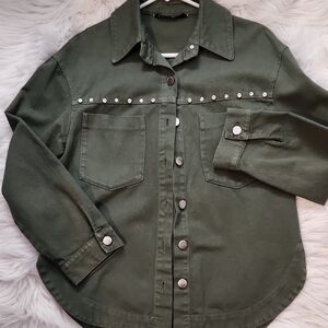 Zara Olive Utility Jacket with Silver Studs